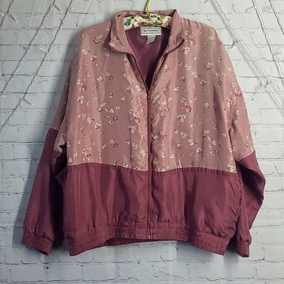 Vintage 90s Silk Exchange 100% Silk Floral Blush Pink Full Zip Jacket Womens  XL - Picture 5 of 17